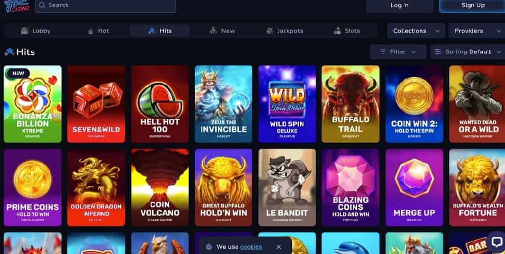 7Bit Casino game library filtered by provider with slot thumbnails