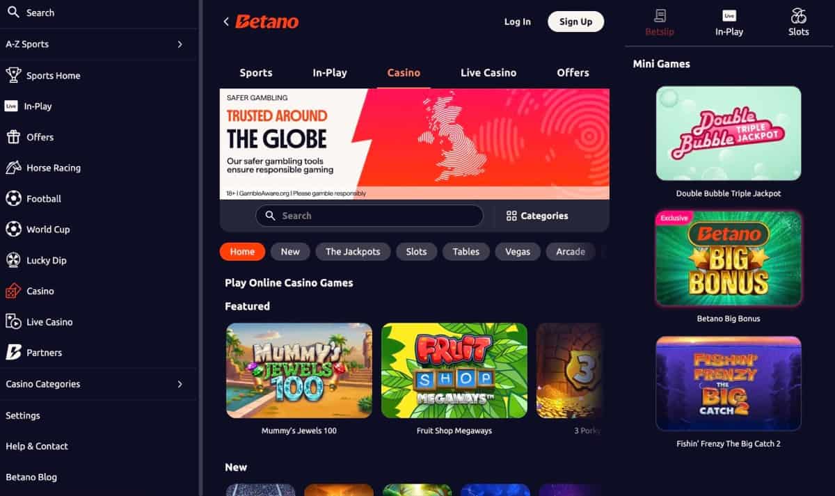 Betano UK casino lobby on the BetVictor platform under UKGC licence 39576