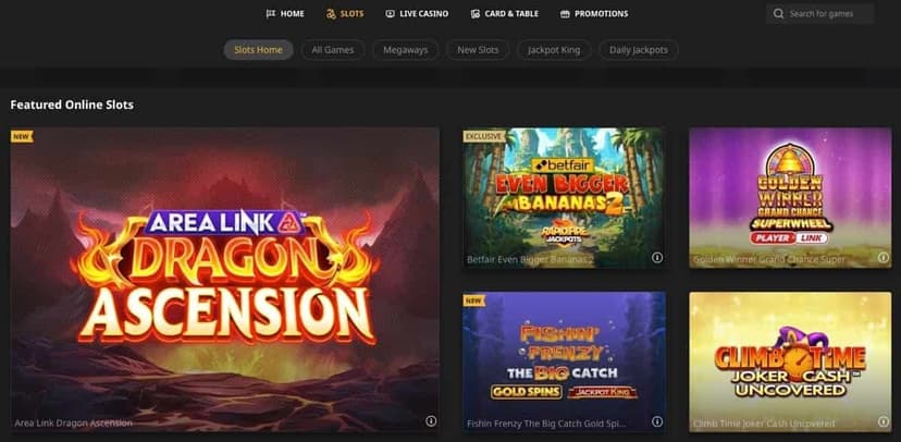Featured Online Slots including Area Link Dragon Ascension on Betfair