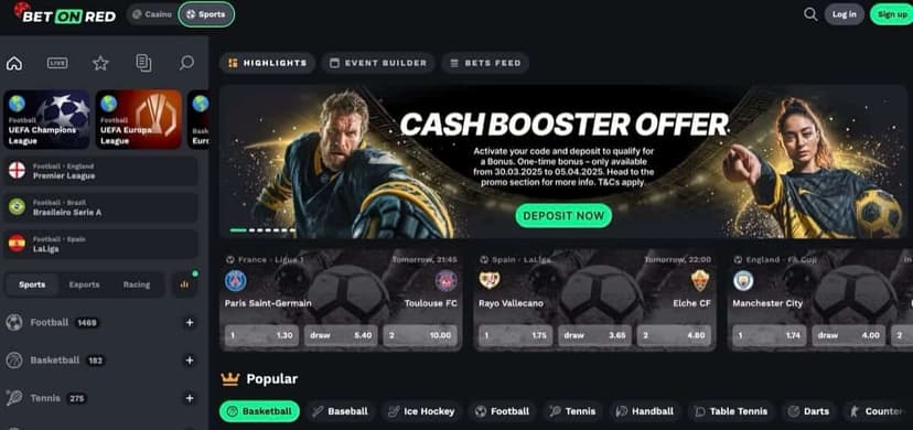 BetOnRed sportsbook with Cash Booster Offer and live football betting markets