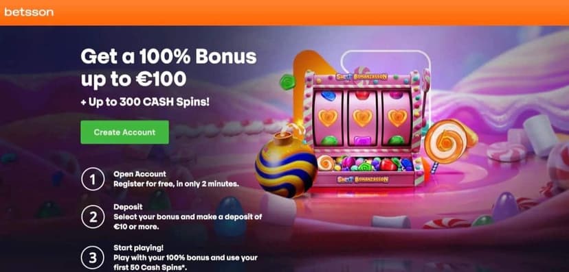 Betsson welcome bonus – 100% up to €100 plus 300 cash spins