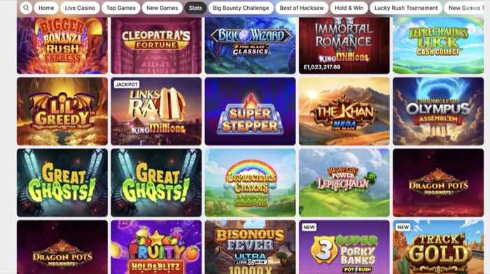 Betway slots lobby showing jackpot and Betway-exclusive titles