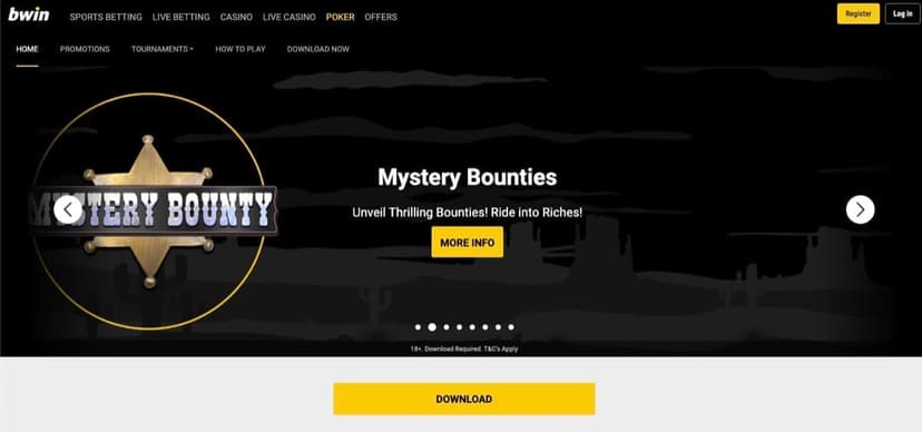 Bwin poker section showing the Mystery Bounties tournament