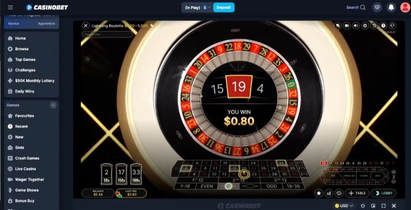 Casinobet live casino lobby with Evolution and Pragmatic Play Live tables including blackjack, roulette and game shows
