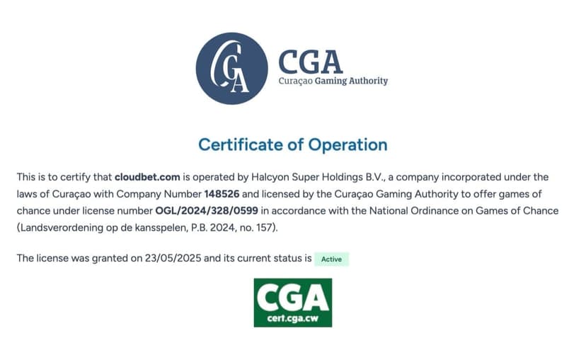 Cloudbet Curaçao Gaming Authority license details