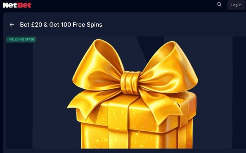NetBet Bet £20 and Get 100 Free Spins welcome offer page