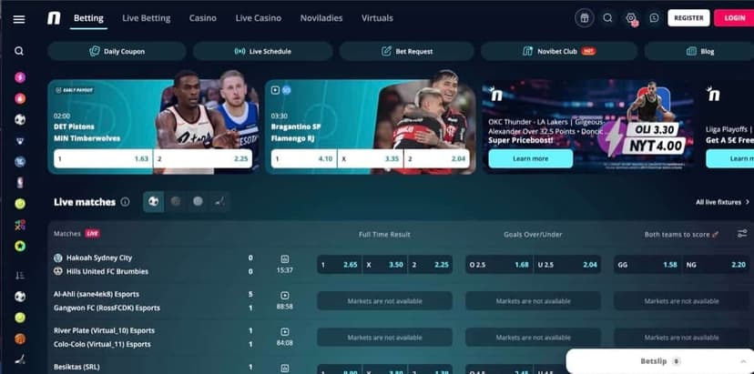 Novibet sportsbook with live betting, NBA playoffs, and Super Priceboost promotions