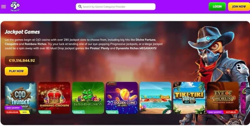 PlayOJO jackpot games with €19.5 million progressive pool