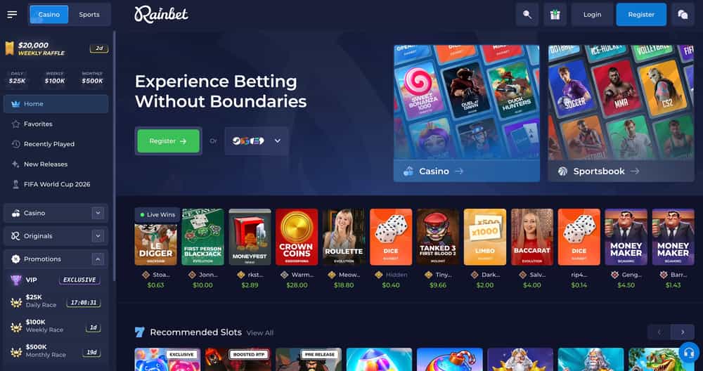 Rainbet homepage with the 