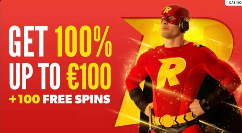 Rizk Casino welcome bonus banner offering 100% up to 100 euro plus 100 free spins