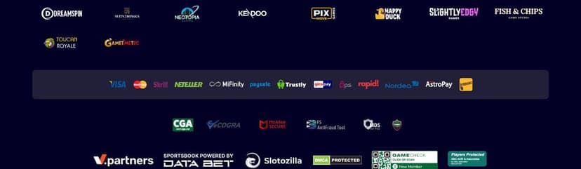 Slotoro footer payment bar showing Visa, Mastercard, Skrill, Neteller, MiFinity, Paysafe, Trustly, Rapid, Nordea, AstroPay and Interac