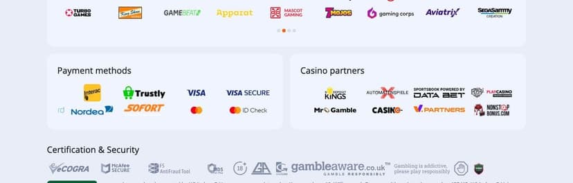 Payment methods listed in the V.Vegas footer, including Trustly, Sofort, Visa, Mastercard, Skrill and Neteller