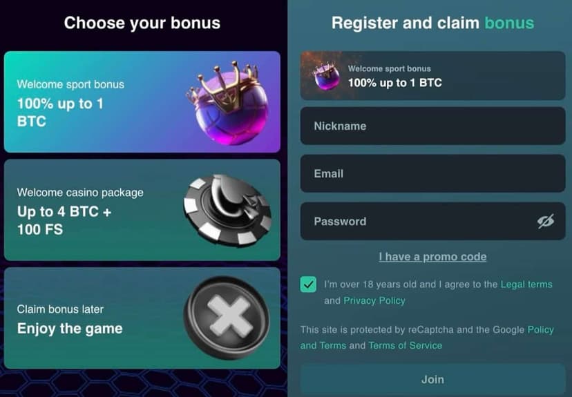Vave registration page showing the casino and sport track selection