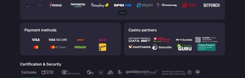 Payment methods shown in the Verde Casino footer, including Visa, Mastercard, Jeton, Skrill, Neteller and Interac