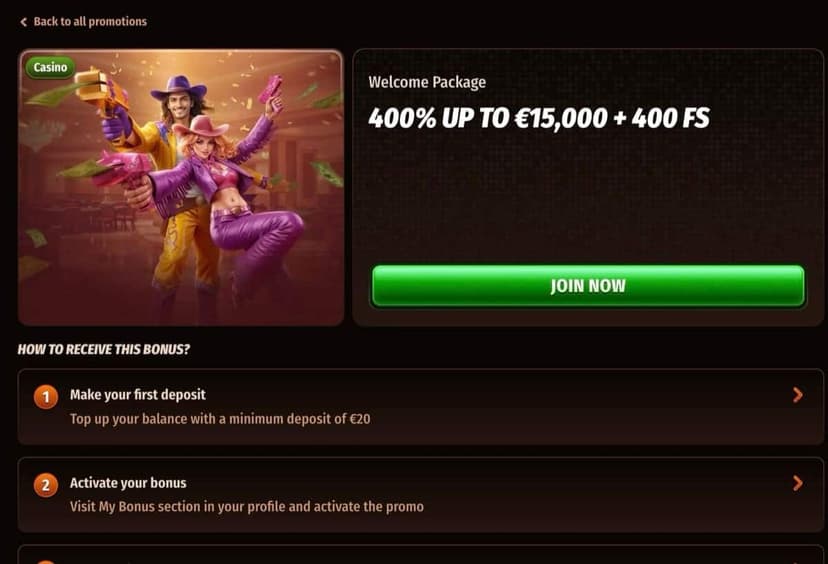 WestAce welcome package details showing 400% bonus structure