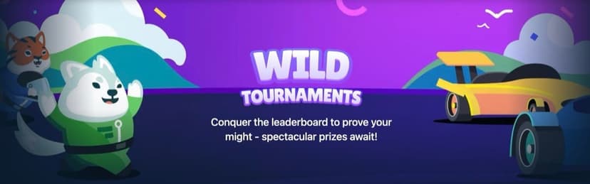 Wild.io tournaments page showing Slot Mania, Table Wars, and VIP Tournament leaderboards