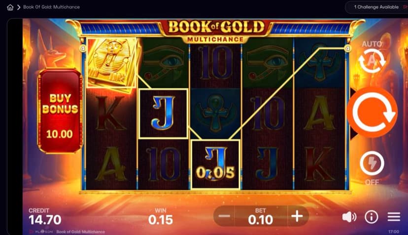 The golden book scatter landing in Book of Gold: Multichance with the Buy Bonus option visible