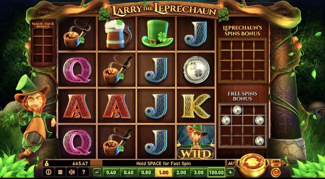 Larry the Leprechaun reels with the full premium symbol set of leprechaun, beer, pipe, and hat