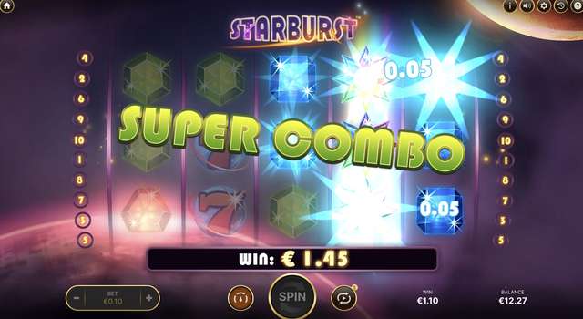 Starburst Super Combo €1.45 win with two expanding wilds