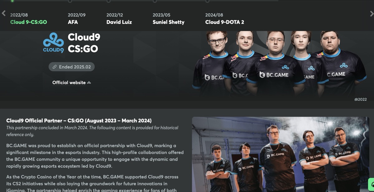 BC.Game Cloud9 promotion page showing the VIP event details