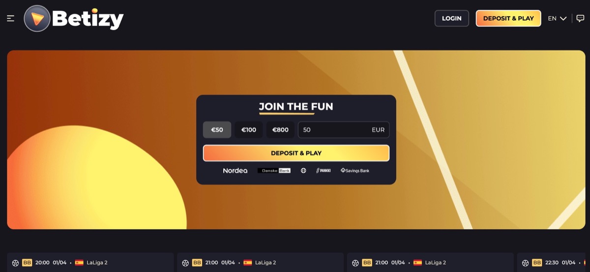 Betizy homepage showing the 