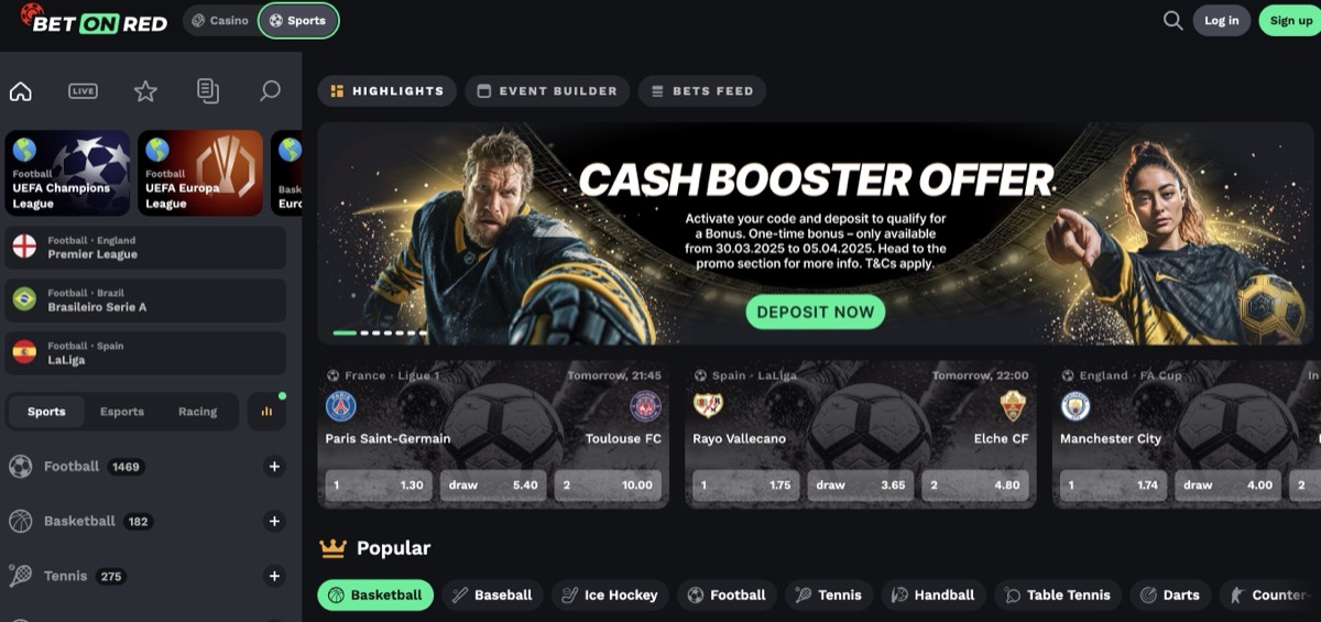 BetOnRed sportsbook with Cash Booster Offer and live football betting markets