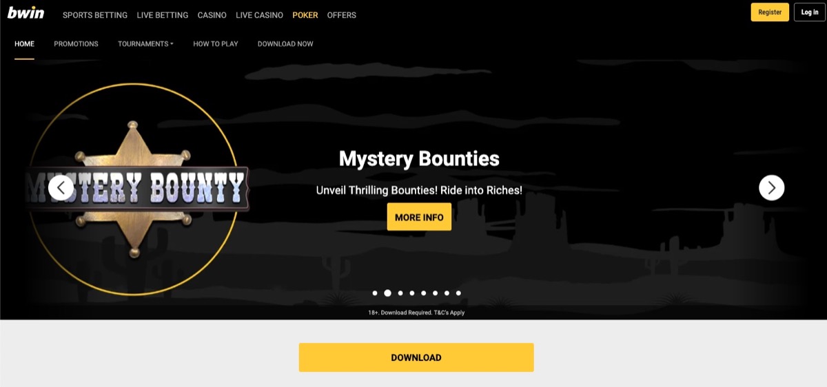 Bwin poker section showing the Mystery Bounties tournament