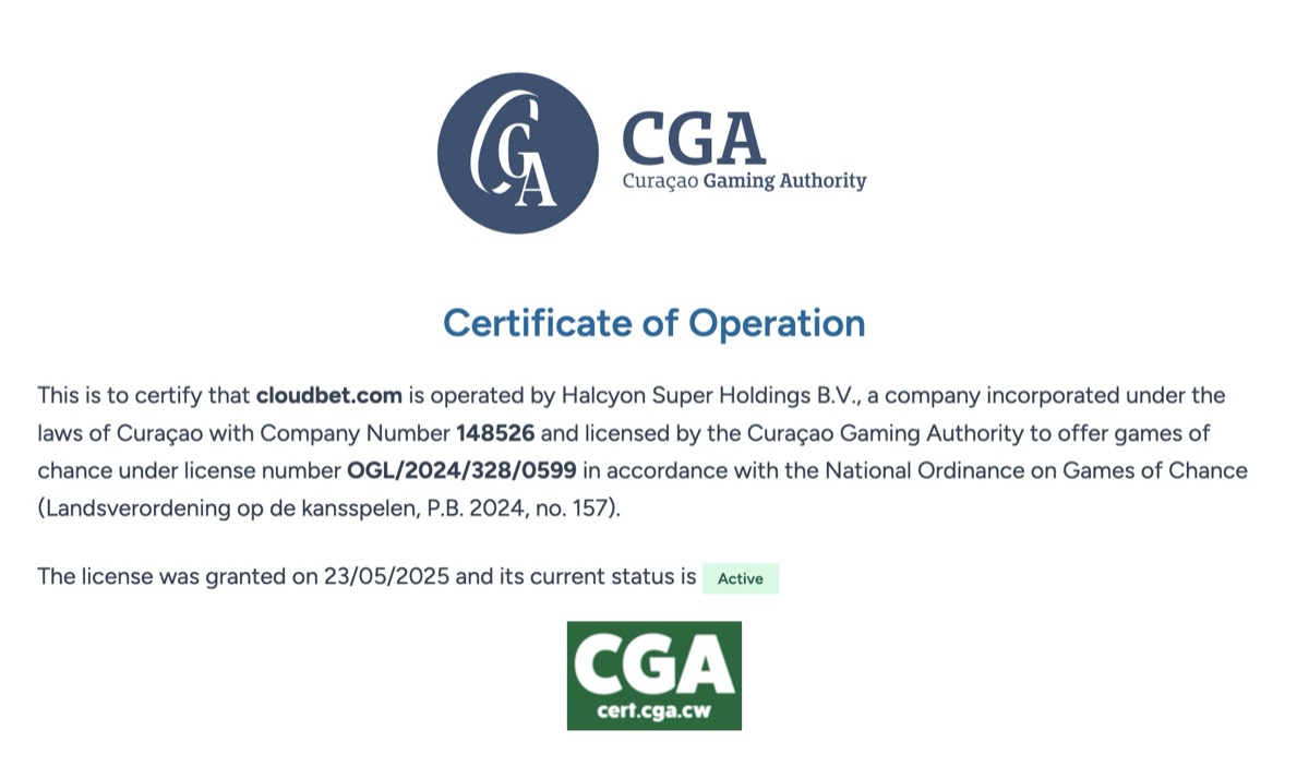 Cloudbet Curaçao Gaming Authority license details