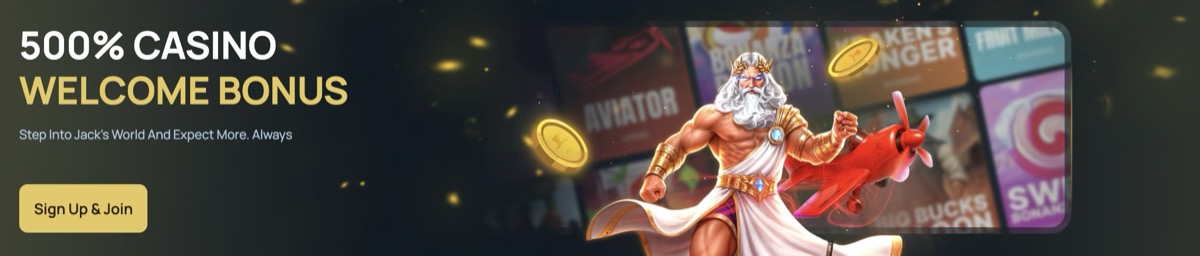 FortuneJack welcome bonus page showing the 500% freespins offer