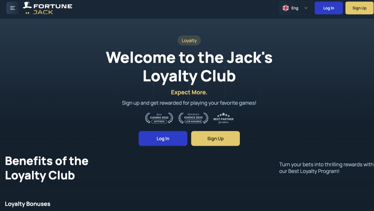 FortuneJack loyalty program tiers showing cashback and rakeback rates