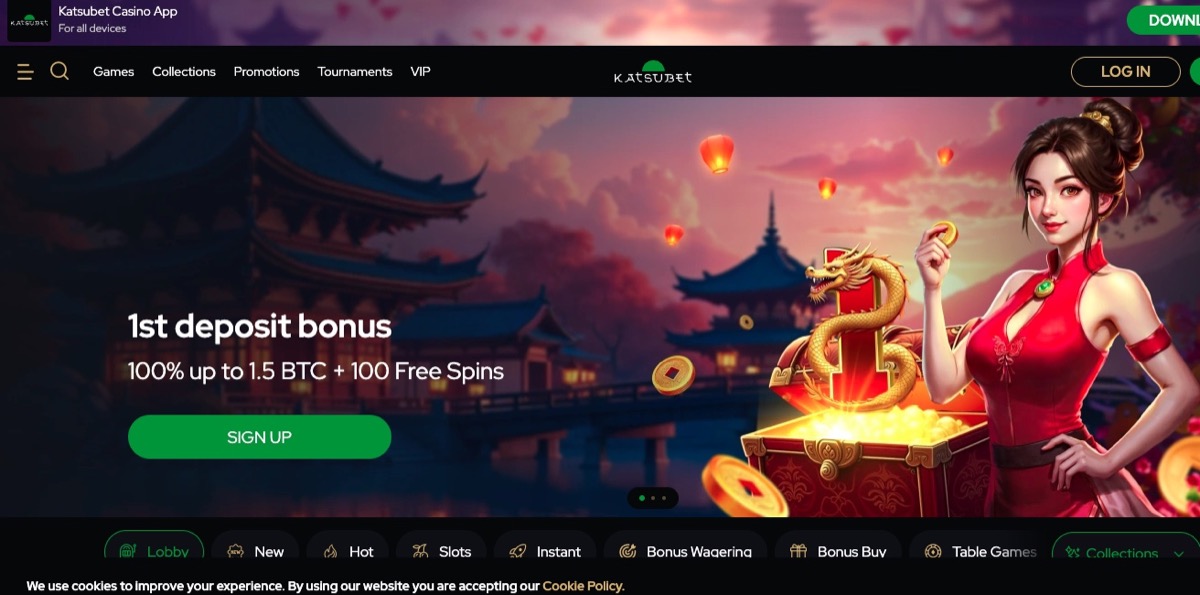 Katsubet Casino homepage with samurai theme