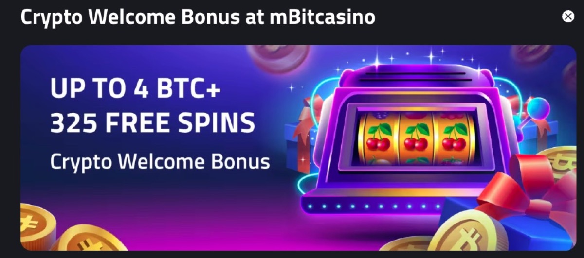mBit Casino deposit page with the welcome bonus opt-in toggle
