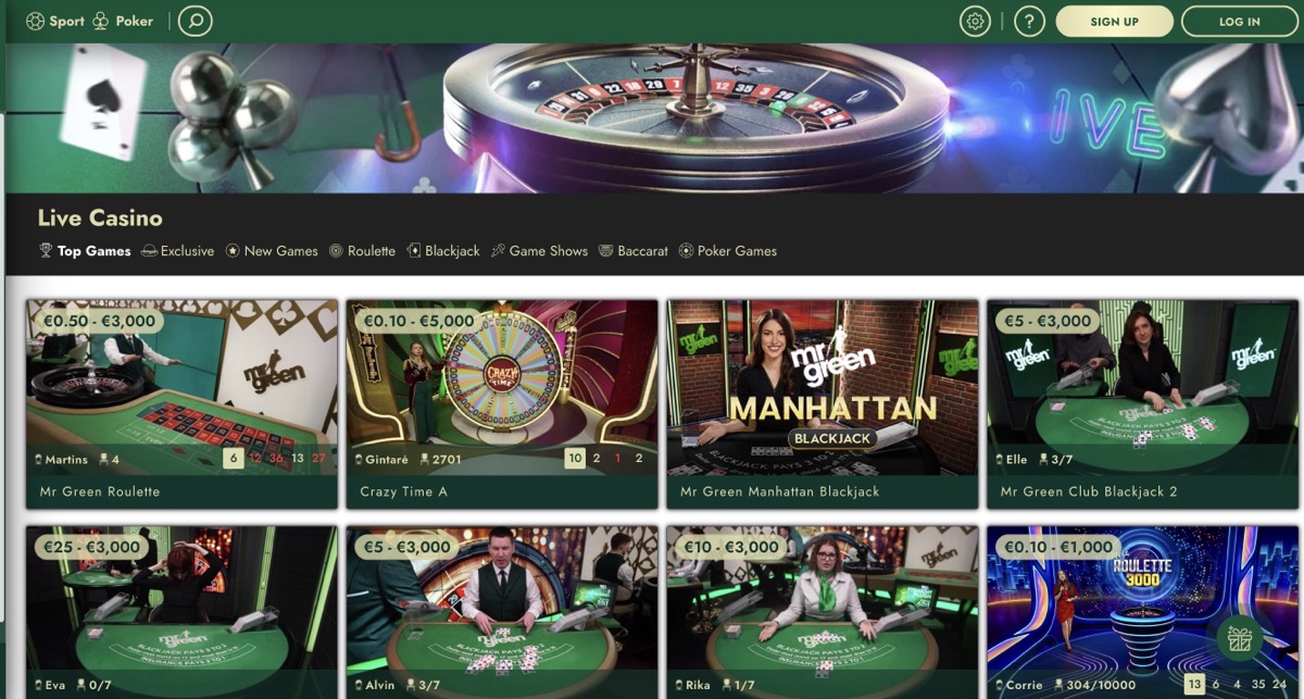 Mr Green exclusive live casino tables — Mr Green Roulette and Manhattan Blackjack