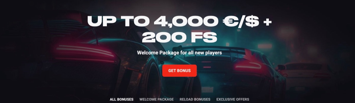 N1 Casino welcome bonus banner advertising up to 4,000 euros or dollars plus 200 free spins for all new players