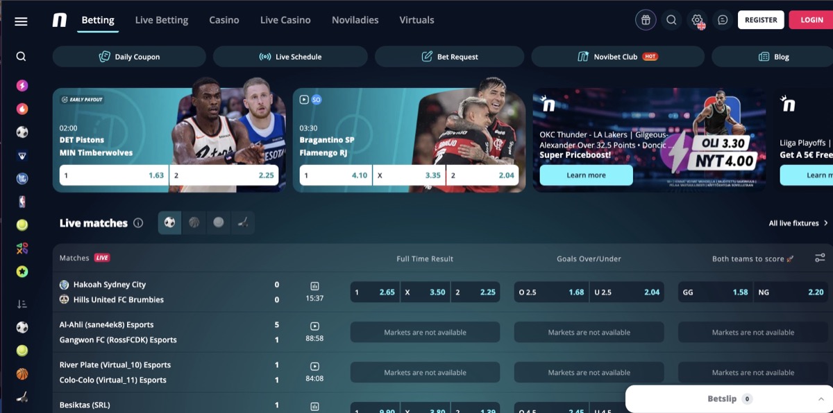 Novibet sportsbook with live betting, NBA playoffs, and Super Priceboost promotions