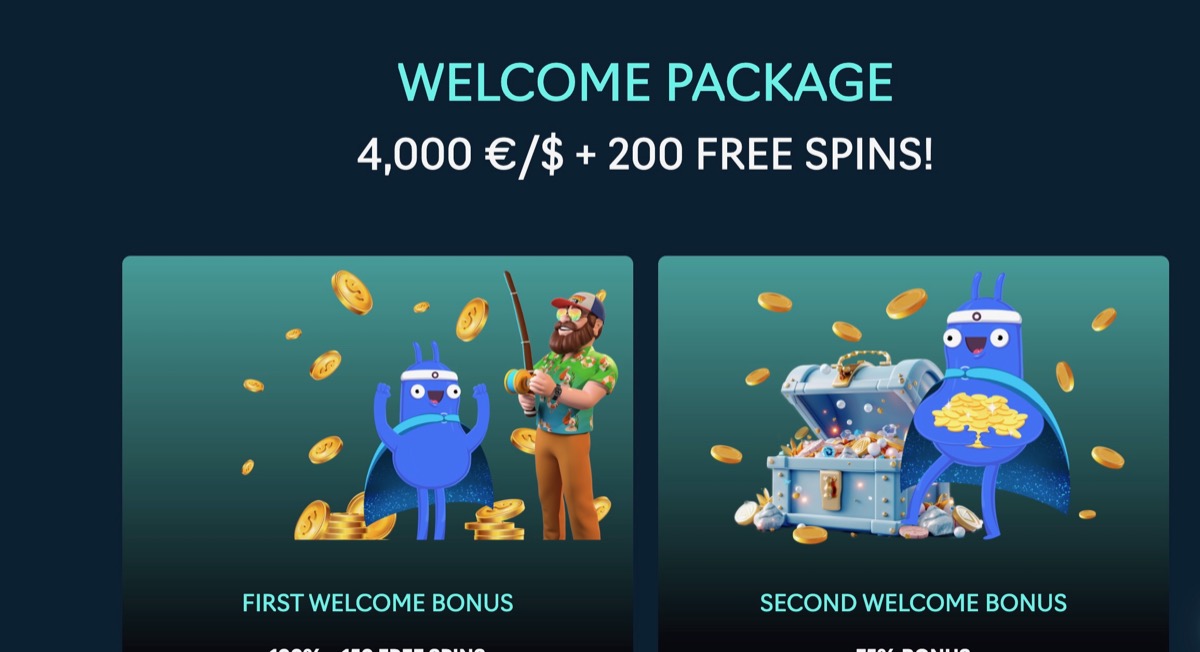 Oshi Casino welcome package showing 4,000 EUR plus 200 free spins split across multiple deposit bonuses