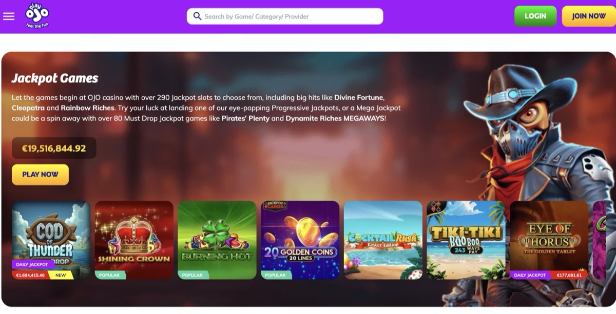 PlayOJO jackpot games with €19.5 million progressive pool