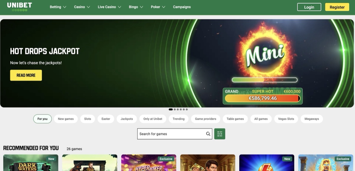 Unibet casino with Hot Drops Jackpot at €586,799