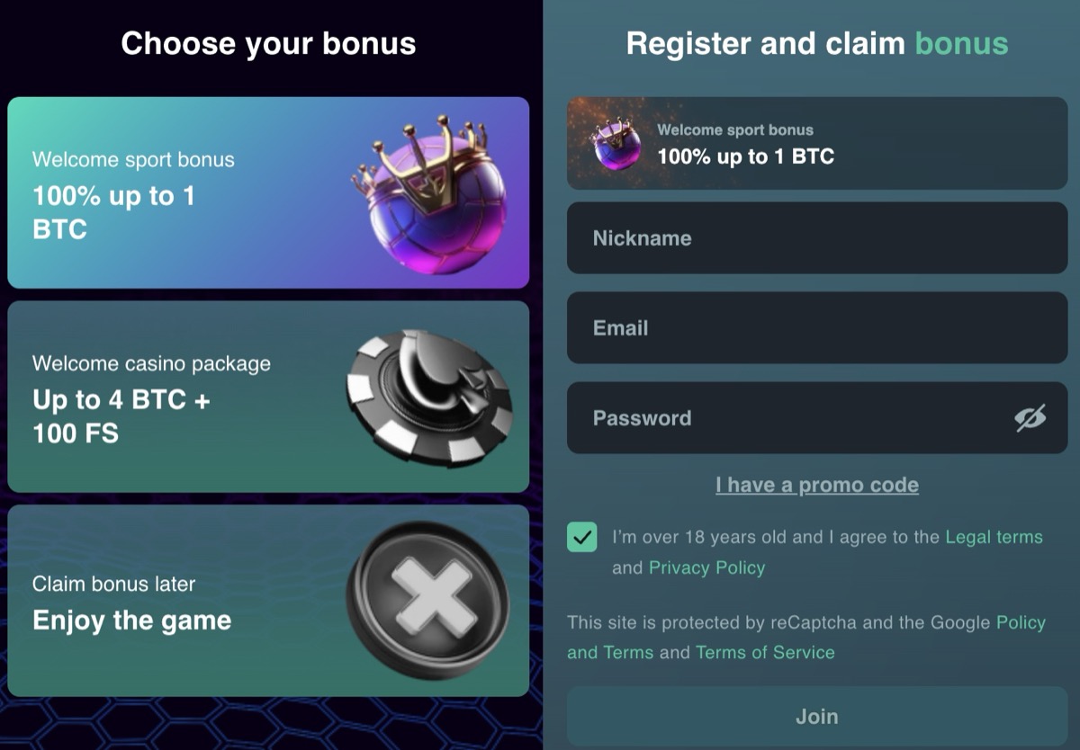 Vave registration page showing the casino and sport track selection