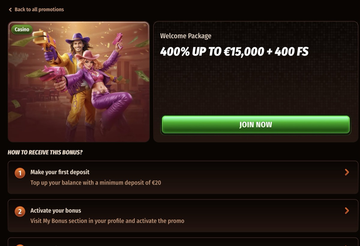 WestAce welcome package details showing 400% bonus structure