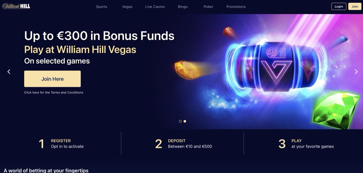 William Hill Vegas section with up to €300 bonus funds