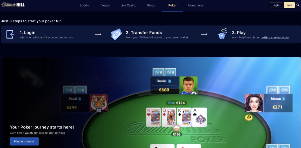 William Hill browser-based poker room